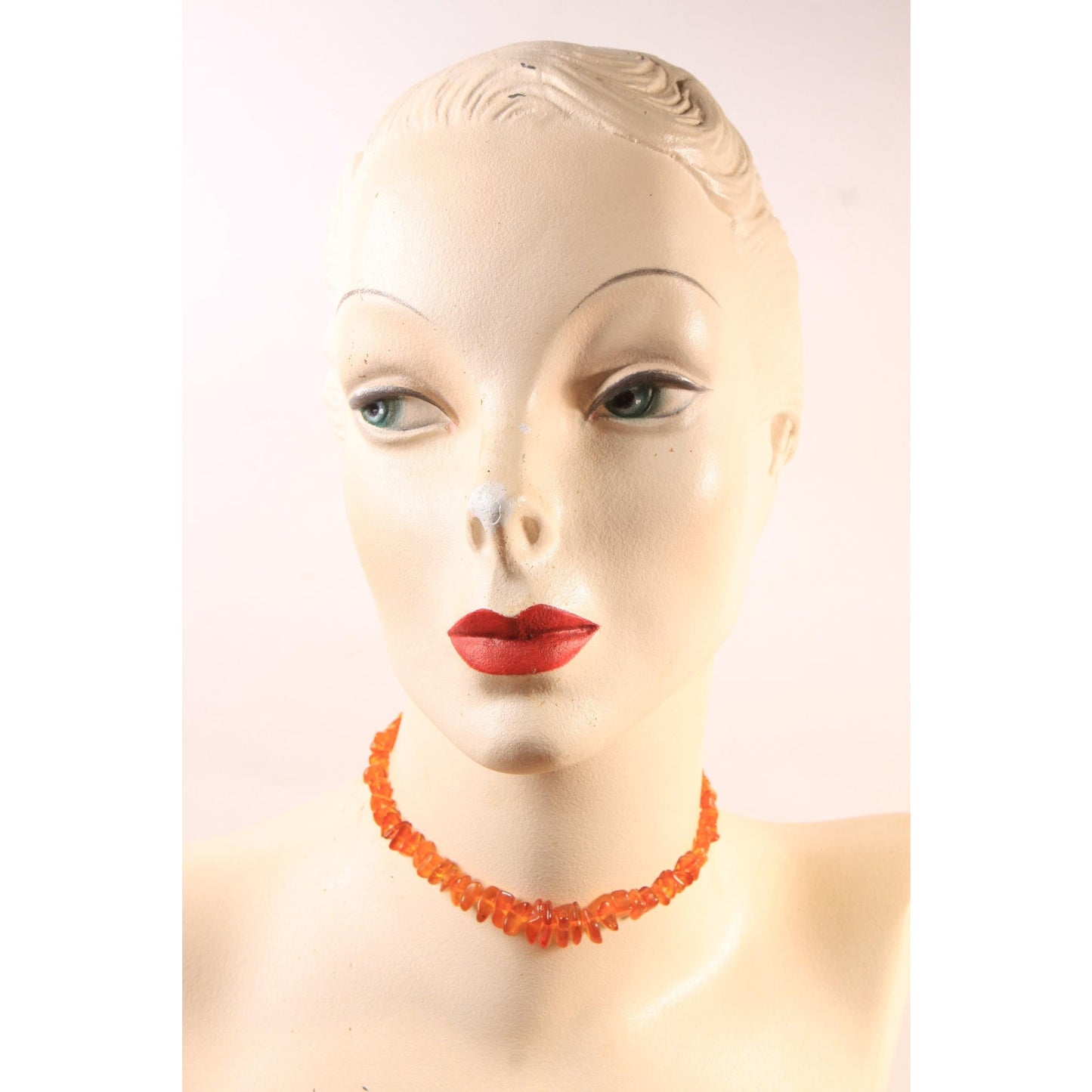 1950s Orange Plastic Beaded Faux Amber Necklace