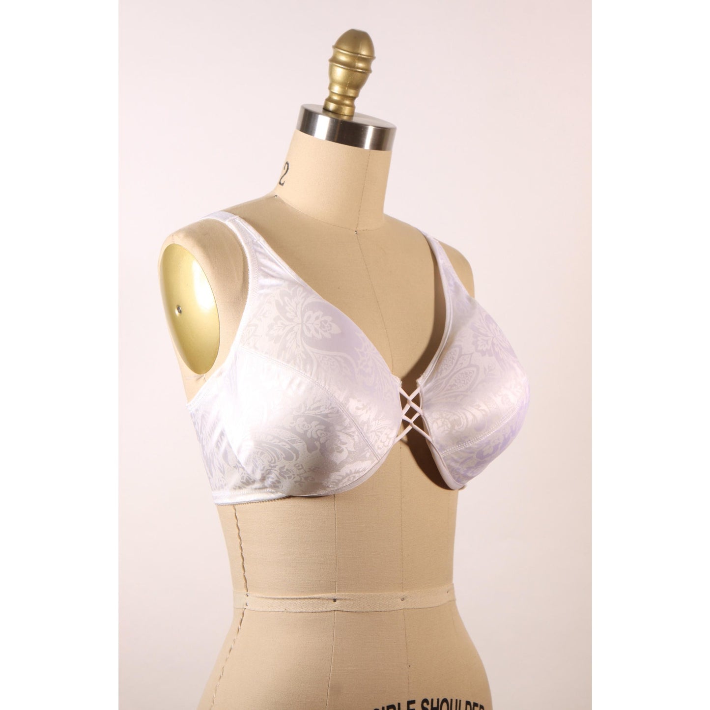 1980s White Floral Print Criss Cross Front Bra by Vanity Fair-38C and and 38D
