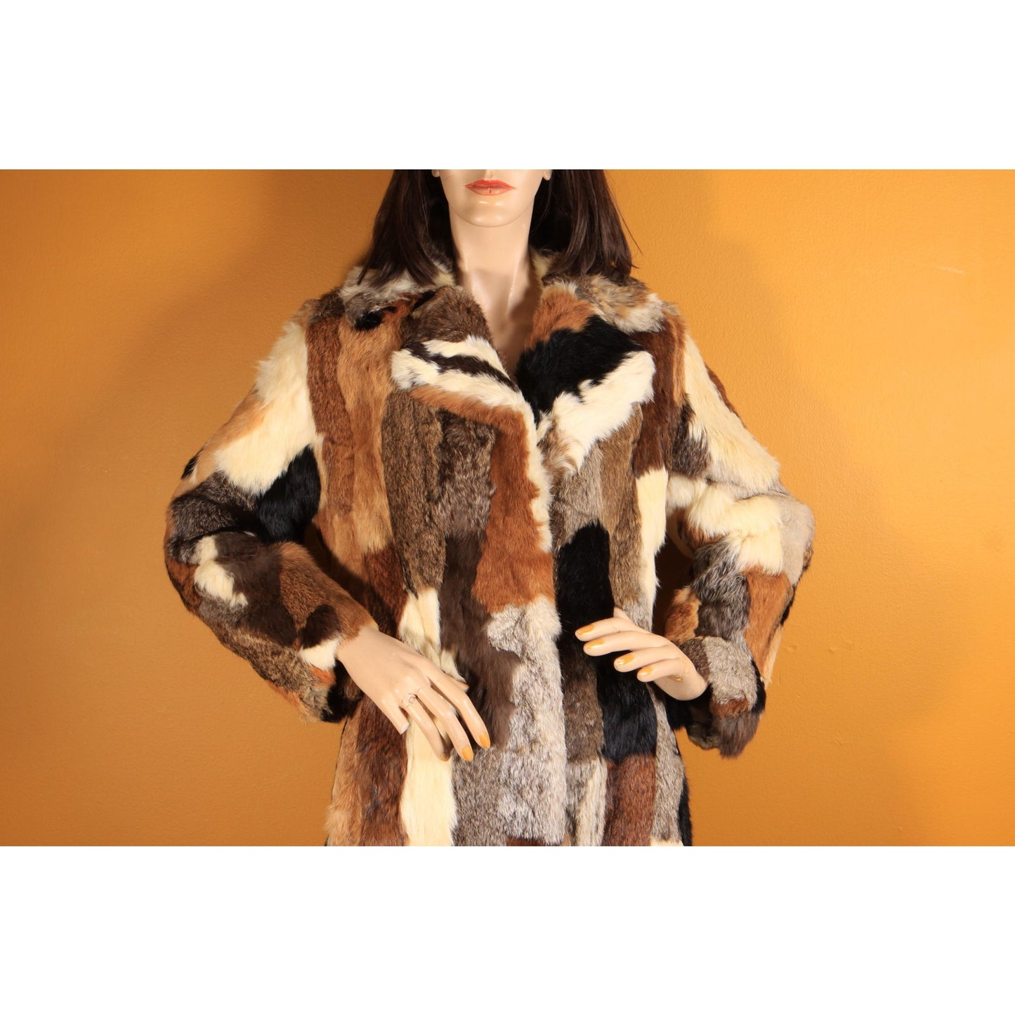 1970s Multi-Colored Patchwork Rabbit Fur Long Sleeve Penny Lane Coat by Mademoiselle Furs -M