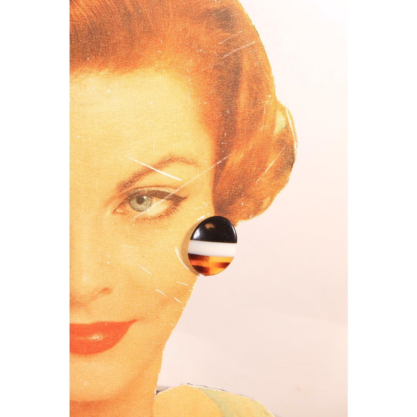 1980s Black, White and Brown Striped Plastic Stud Pierced Earrings
