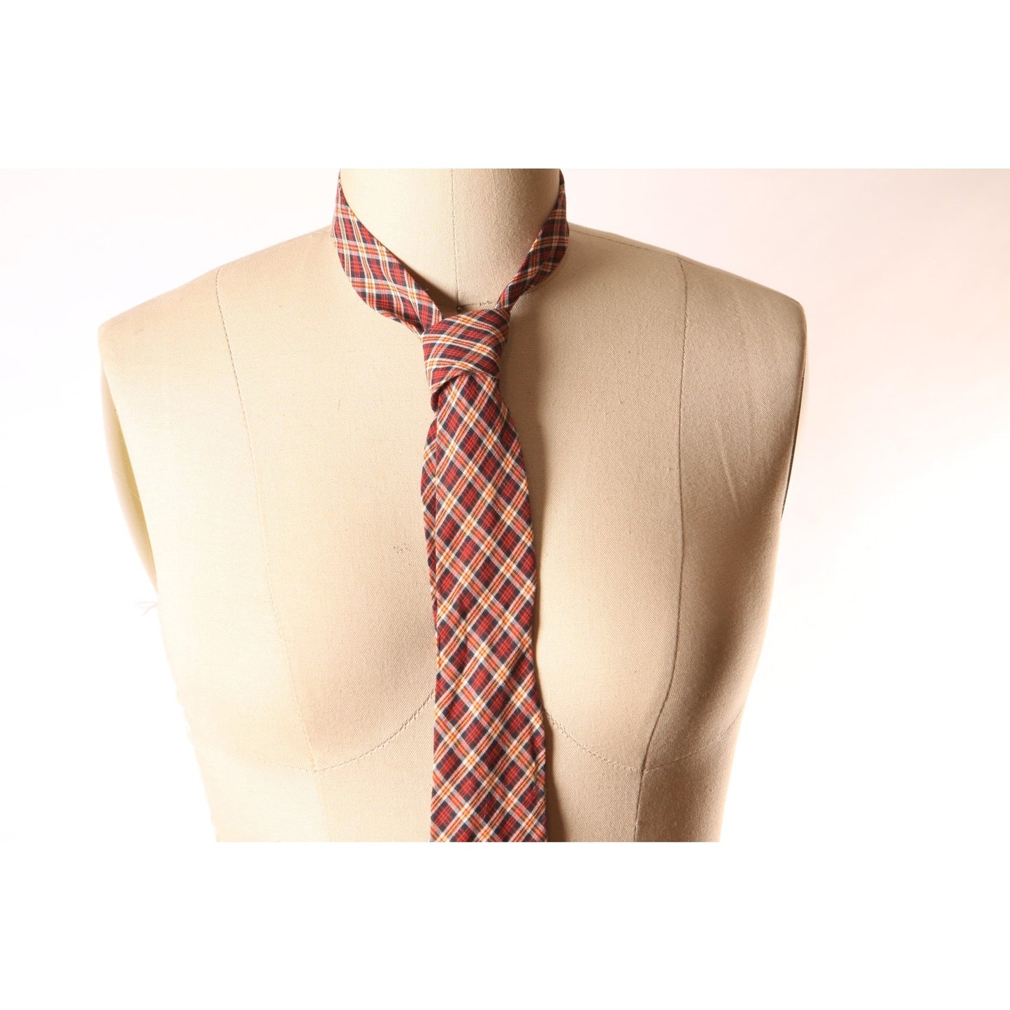 1950s Red, Yellow and Black Plaid Necktie Tie