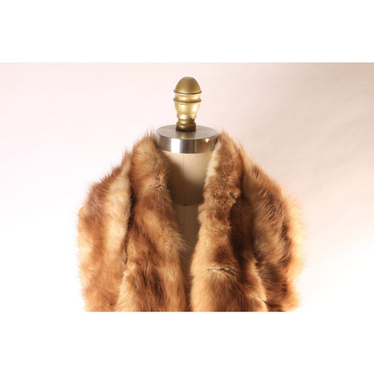 1940s 1950s Brown Interlaced Double Pelt Marten Fur Velvet Lined Collar