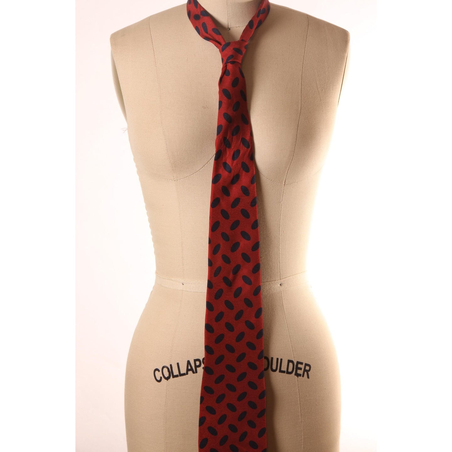 1980s Dark Red and Navy Blue Dot Print Necktie Tie by Coach