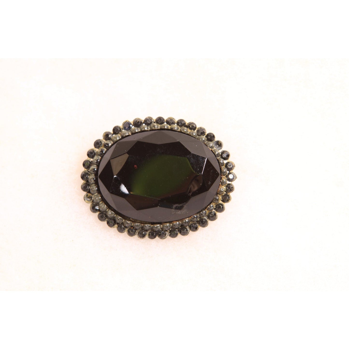 1960s Black Glass Faceted Cabochan Oval Brooch by HAR
