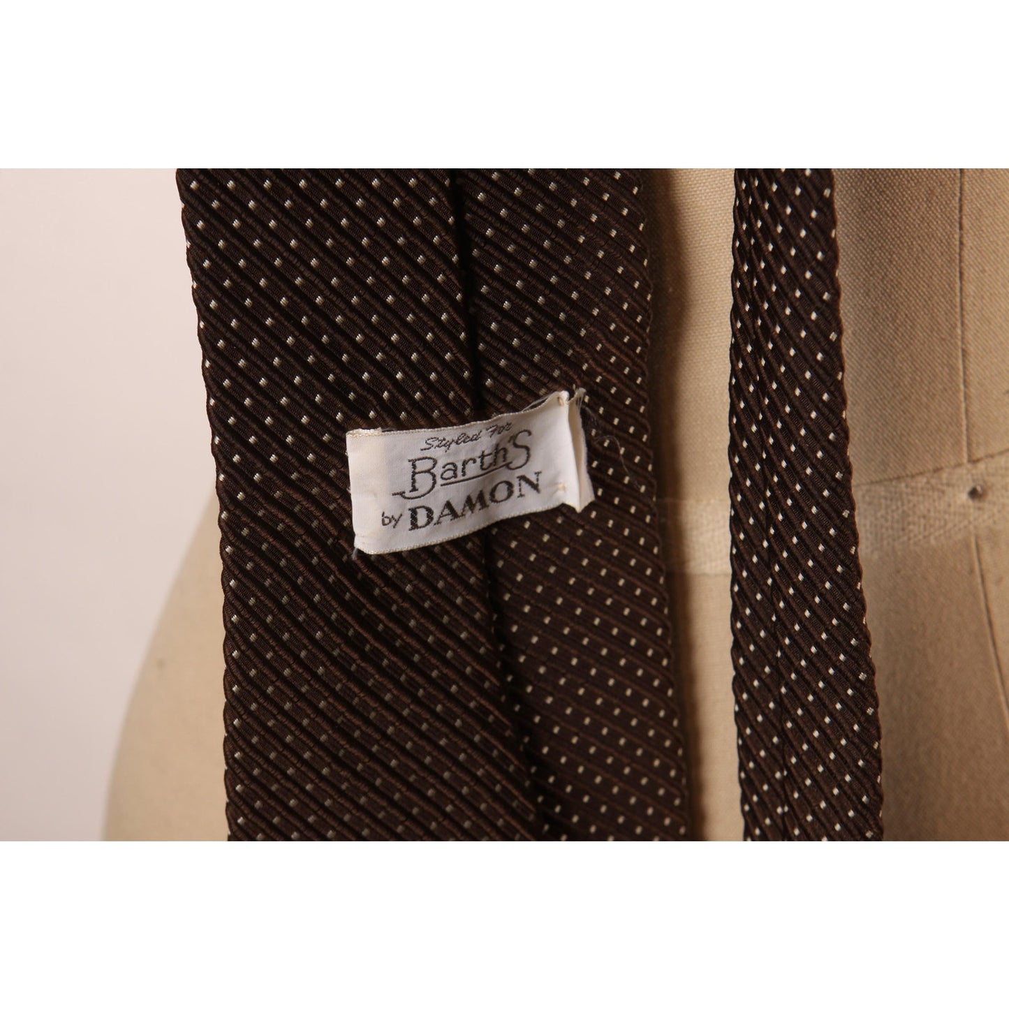 1970s Dark Brown and White Necktie Tie by Barth's for Damon
