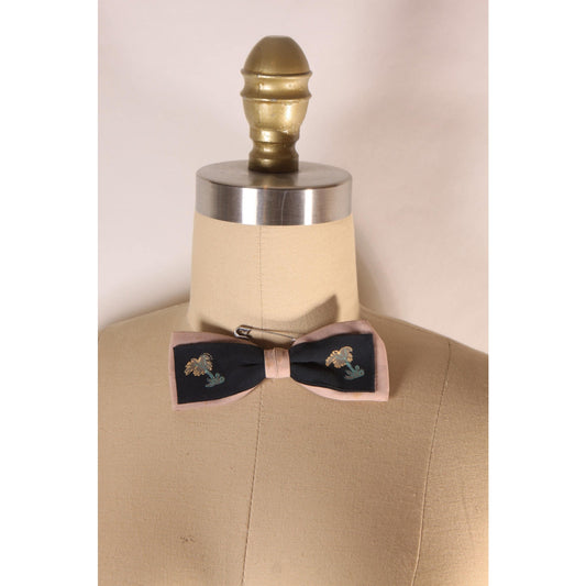 1950s Navy Blue and Pink Hawaiian Palm Tree Tie Bowtie
