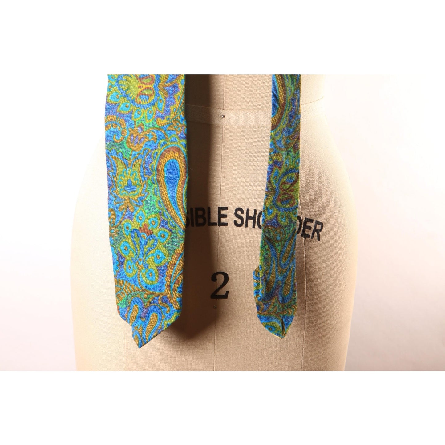 1960s Blue, Green and Tan Paisley Pscyhedelic Necktie
