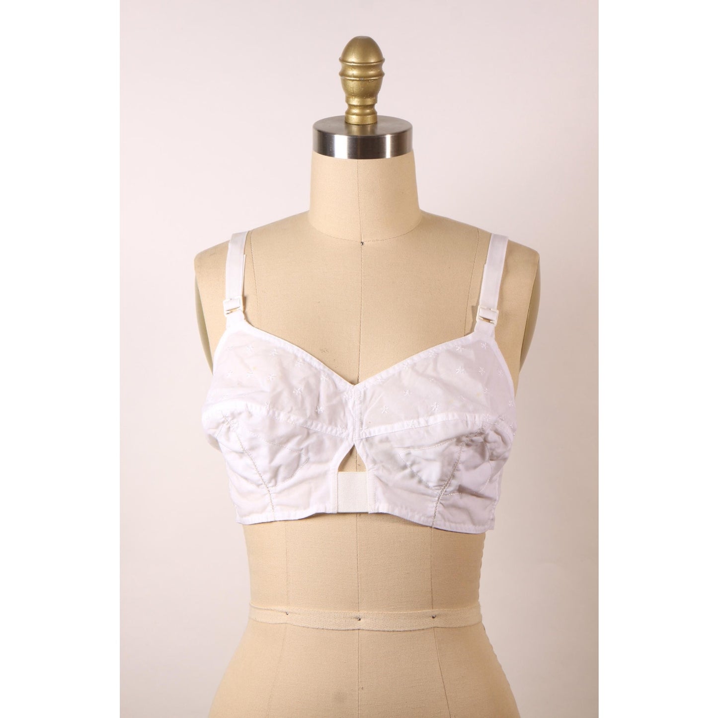 1970s Does 1950s White Floral Embroidery Open Bust Pin Up Style Bra by Gelmart-38B