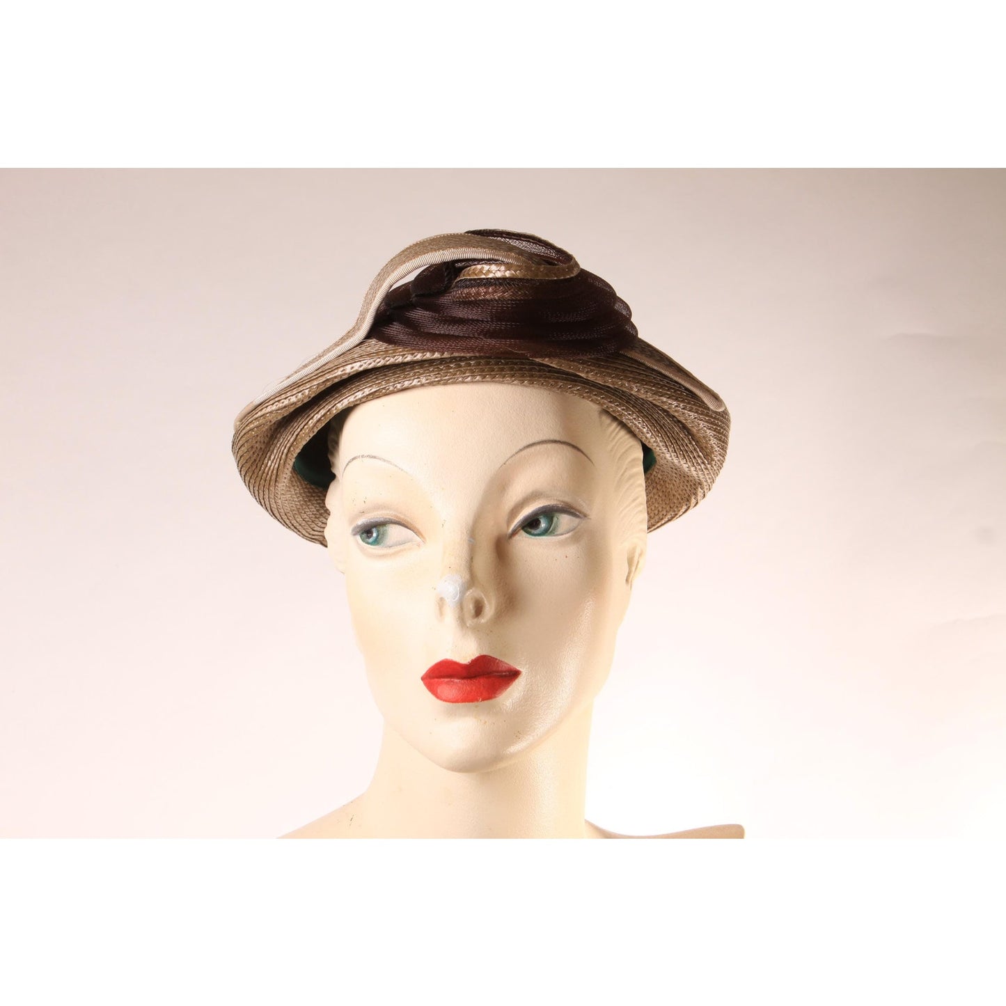 1950s Pale Green, Tan and Brown Abstract Avant Garde Formal Hat