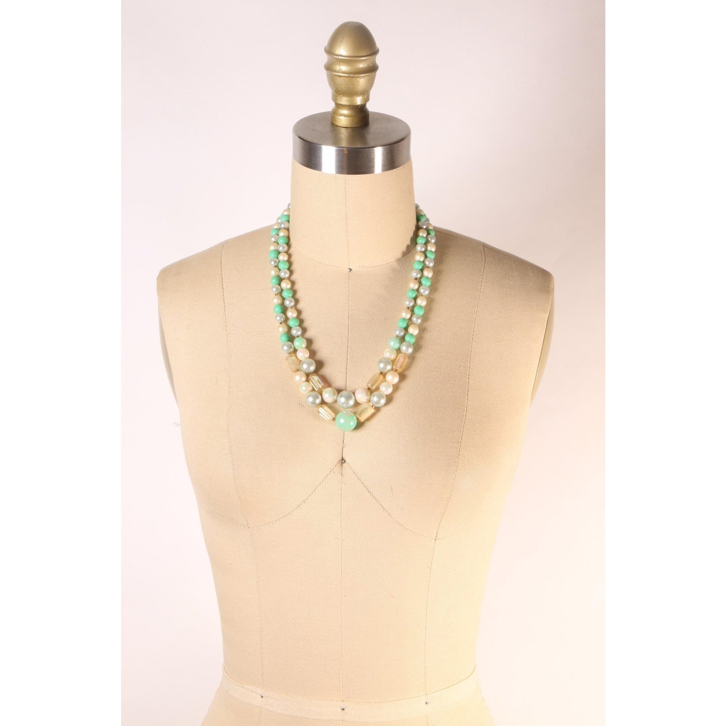 1970s Mint Blue and Cream Beaded Double Strand Necklace by Japan