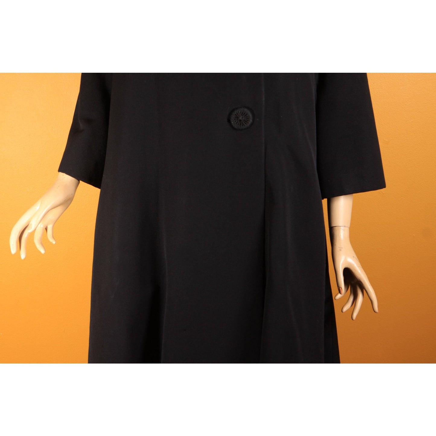 1950s Black Bracelet Sleeve Mink Fur Collar Swing Coat by Netter's -XL