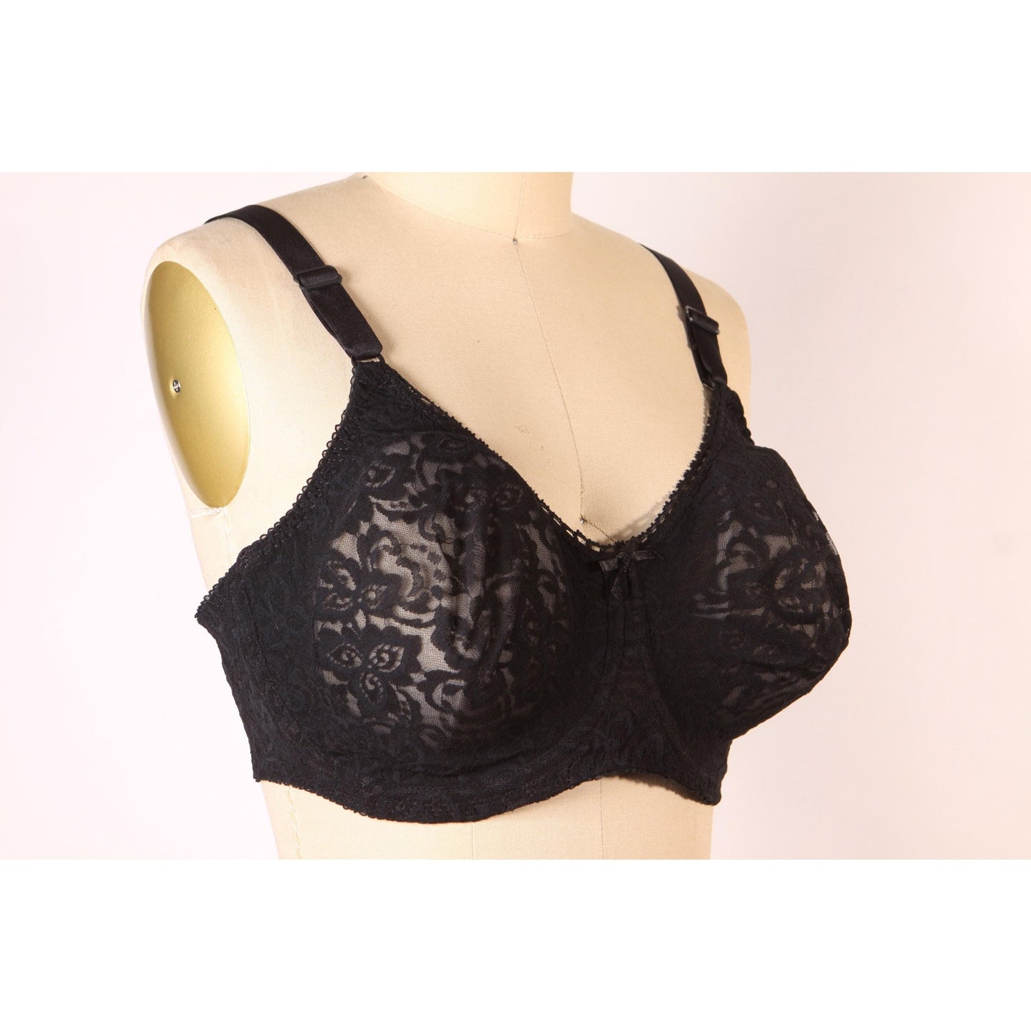 1980s Sheer Black Floral Lace Bow Detail Bra by Bali-38D