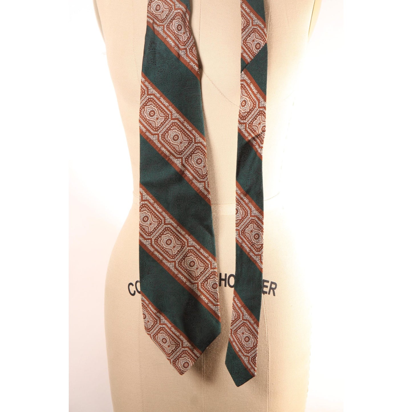 1970s Green and Brown Striped Wide Necktie Tie by Tie Rack