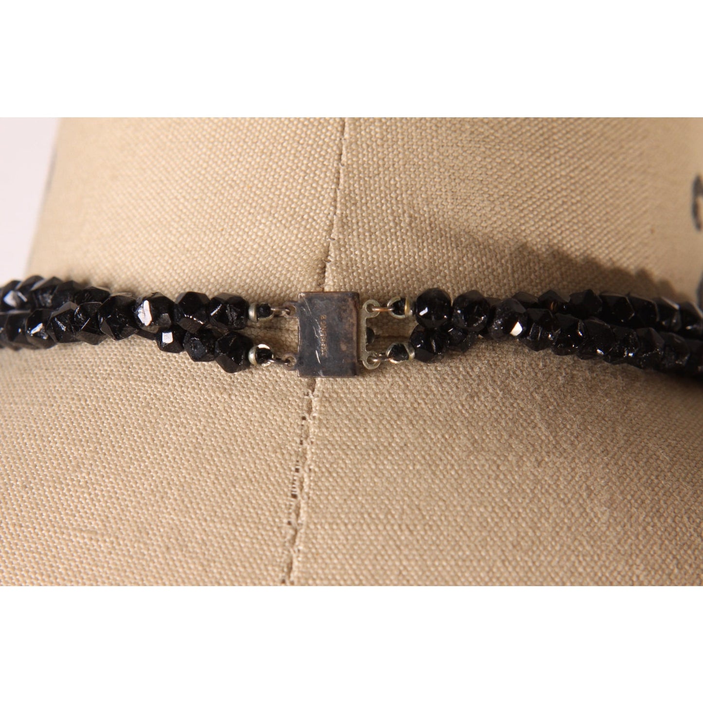 1930s Black Glass Faceted Beaded Double Strand Necklace