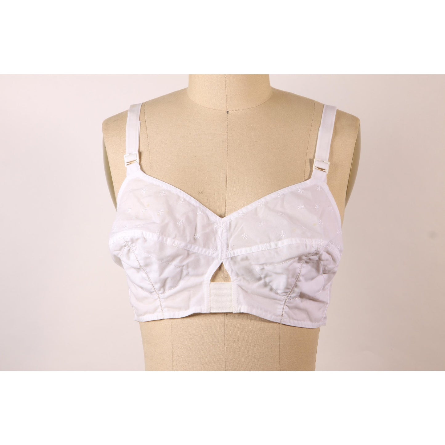 1970s Does 1950s White Floral Embroidery Open Bust Pin Up Style Bra by Gelmart-38B