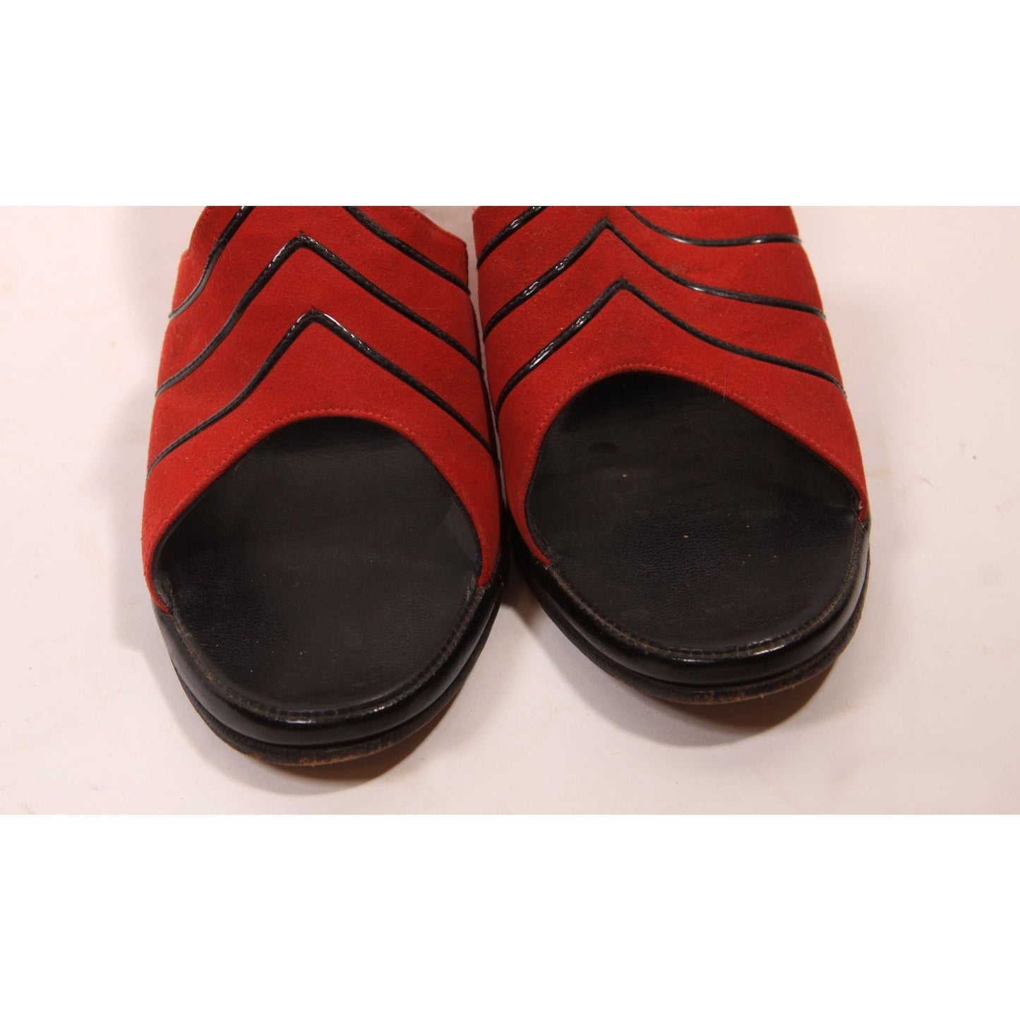 1950s Red and Black High Heel Wedge Slip On Boudoir Heels Slippers by Bali-Hais