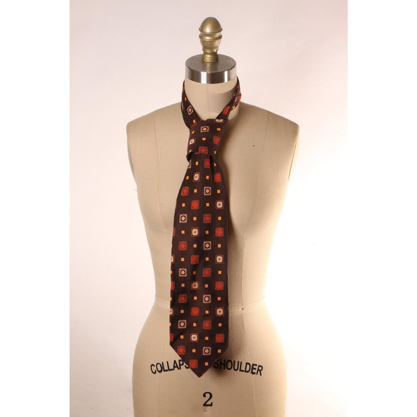 1970s Dark Brown, Orange and Tan Geometric Wide Necktie Tie by JCPenney