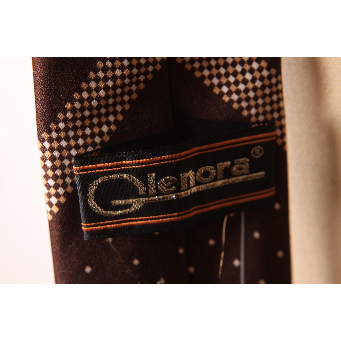 1970s Brown and White Polka Dot Pattern Necktie Tie by Glenora