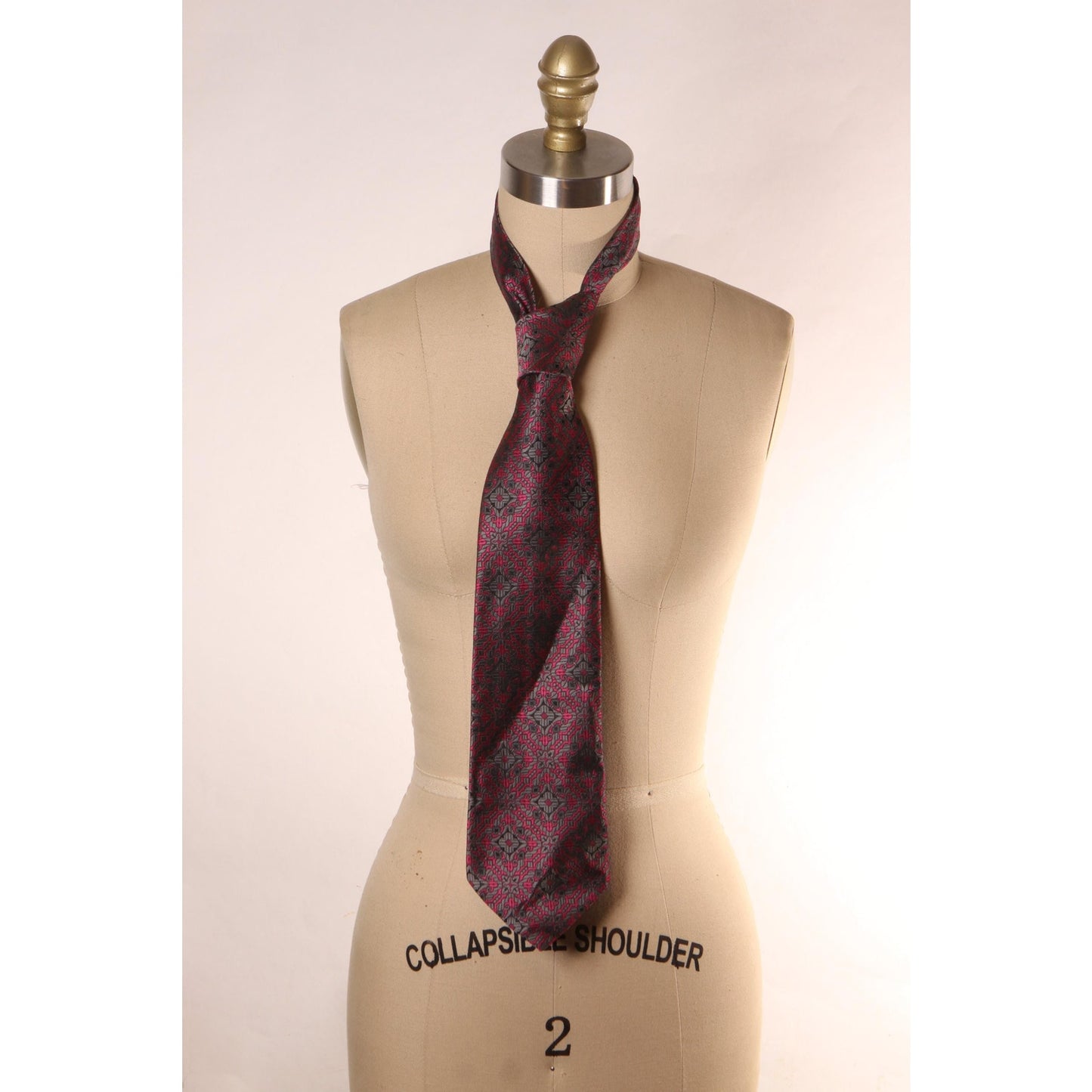 1970s Hot Pink and Gray Abstract Patterned Necktie Tie by Sears