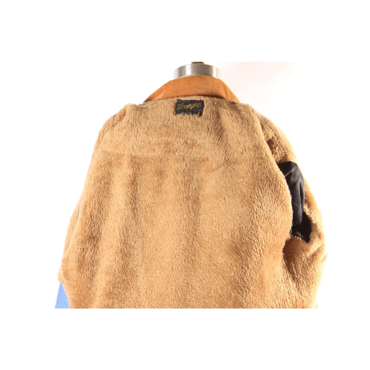 1970s Blue Denim Metal Snap Corduroy Trim Faux Fur Lined Western Work Wear Western Chore Coat by Wrangler -L