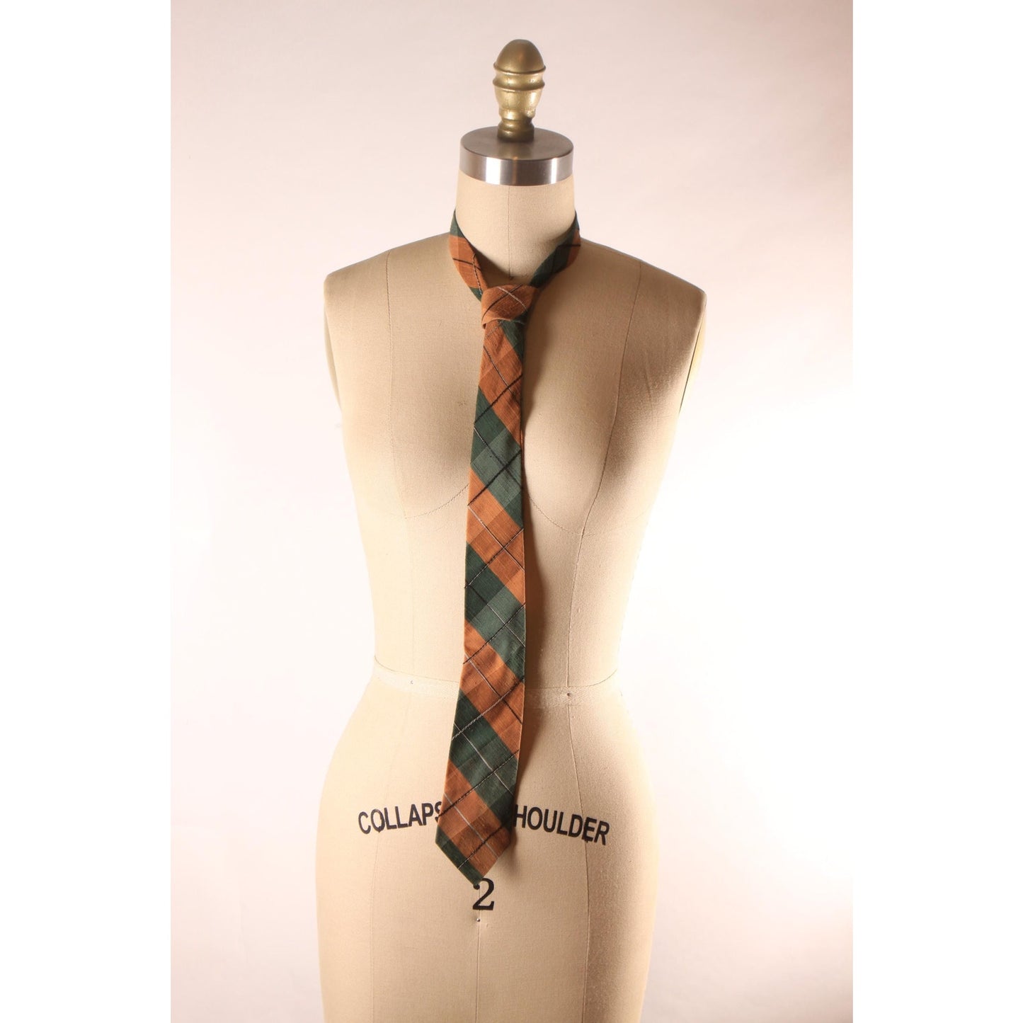 1950s Brown and Green Plaid Necktie Tie by Manhattan Shirt Co.