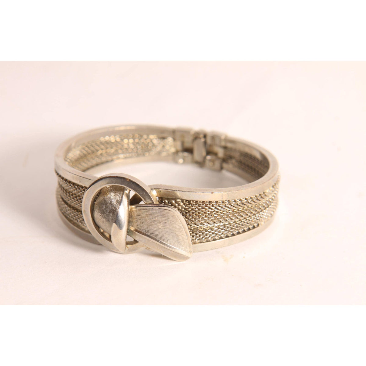 1950s 1960s Silver Tone Metal Hinged Clamper Bracelet