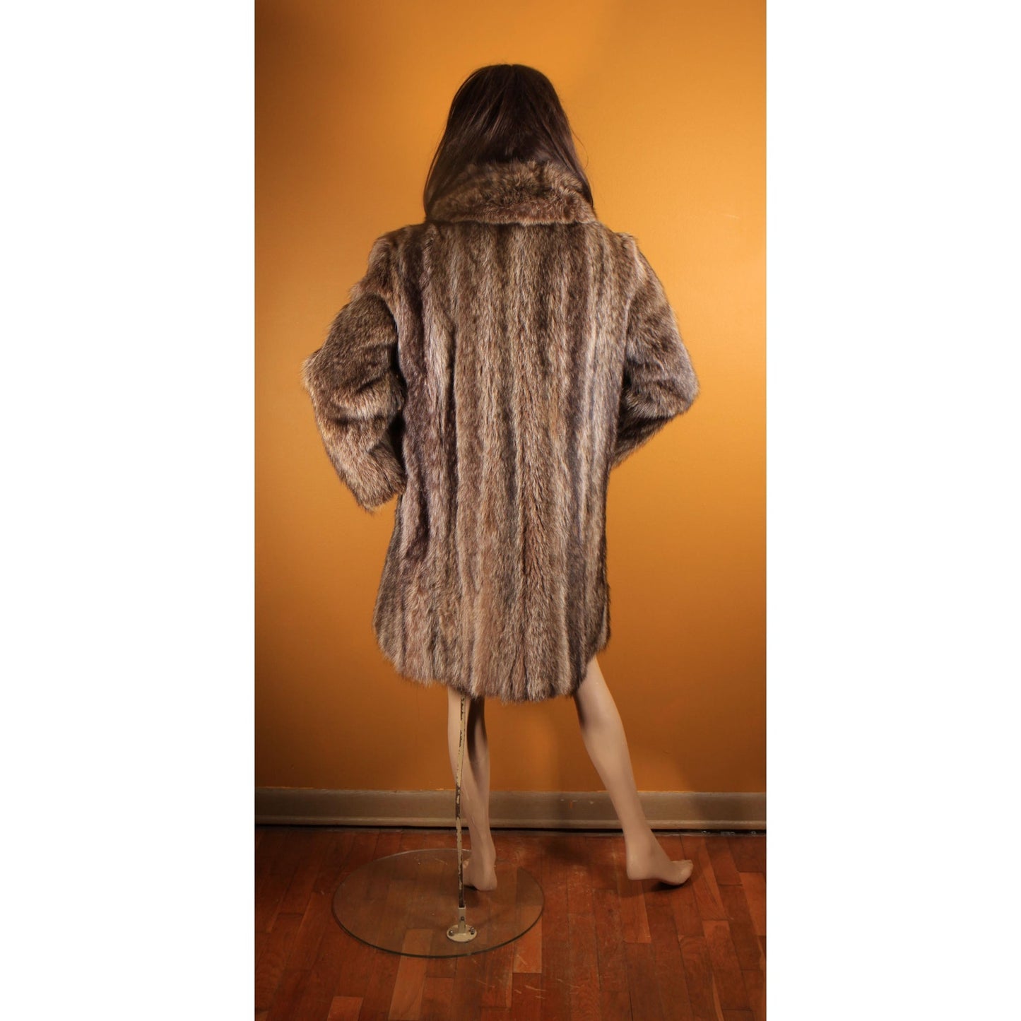 1970s Gray and Black Long Sleeve Raccoon Fur Coat -XL