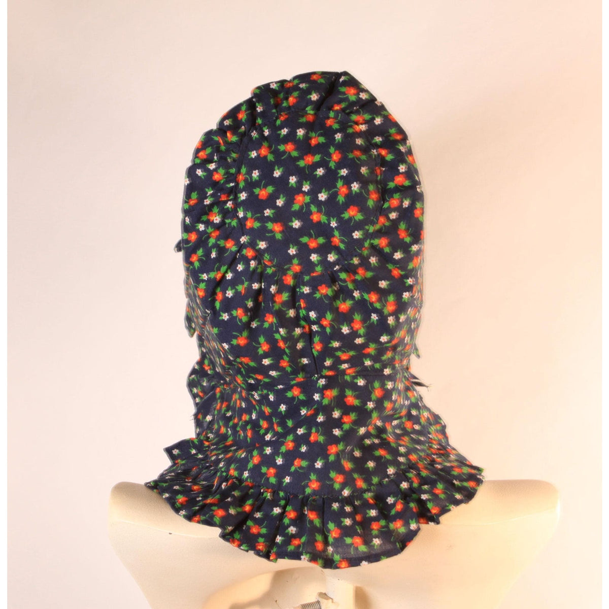 1970s Blue, Red, Yellow and White Floral Calico Prairie Bonnet Hat