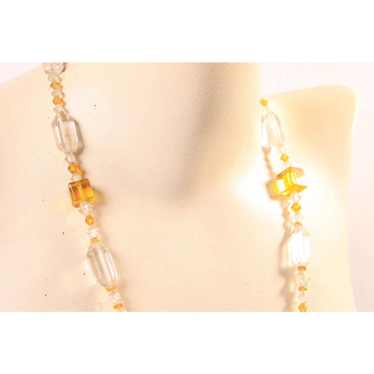 Vintage Clear Glass and Yellow Square and Faceted Beaded Necklace by Made in Czechoslovakia