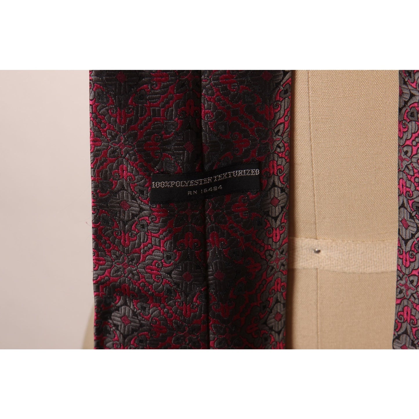 1970s Hot Pink and Gray Abstract Patterned Necktie Tie by Sears