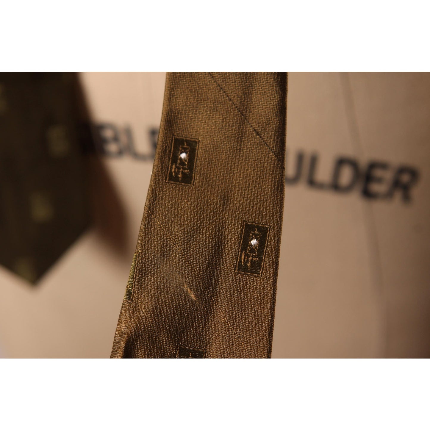1950s Dark Green and White Embroidered Necktie Tie