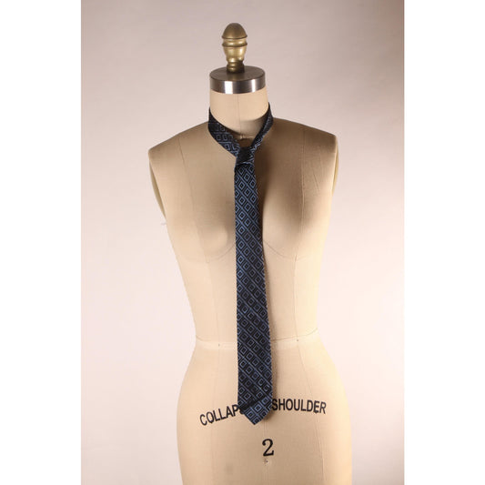 1970s Blue Geometric Necktie Tie