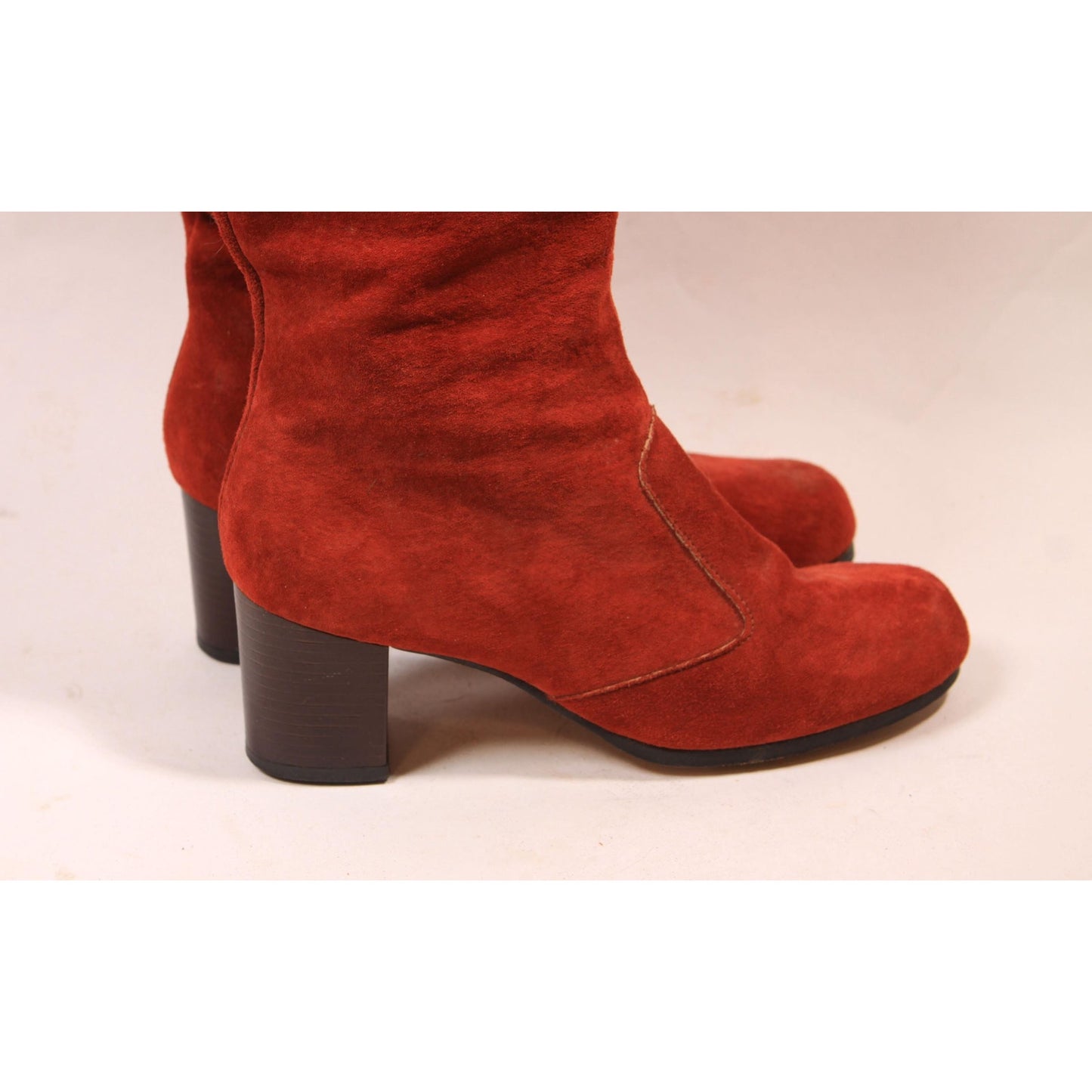 1970s Red Suede Leather Knee High Zip Up Boots - 6M
