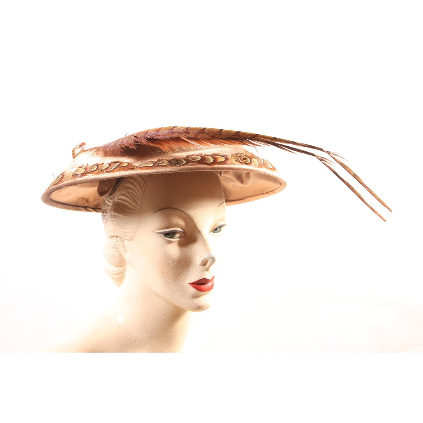 1940s Brown Velvet Pheasant Feather Wide Brim Hat by Win Wagoner