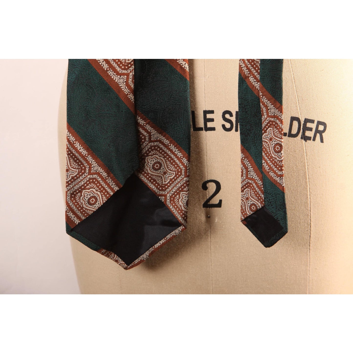 1970s Green and Brown Striped Wide Necktie Tie by Tie Rack