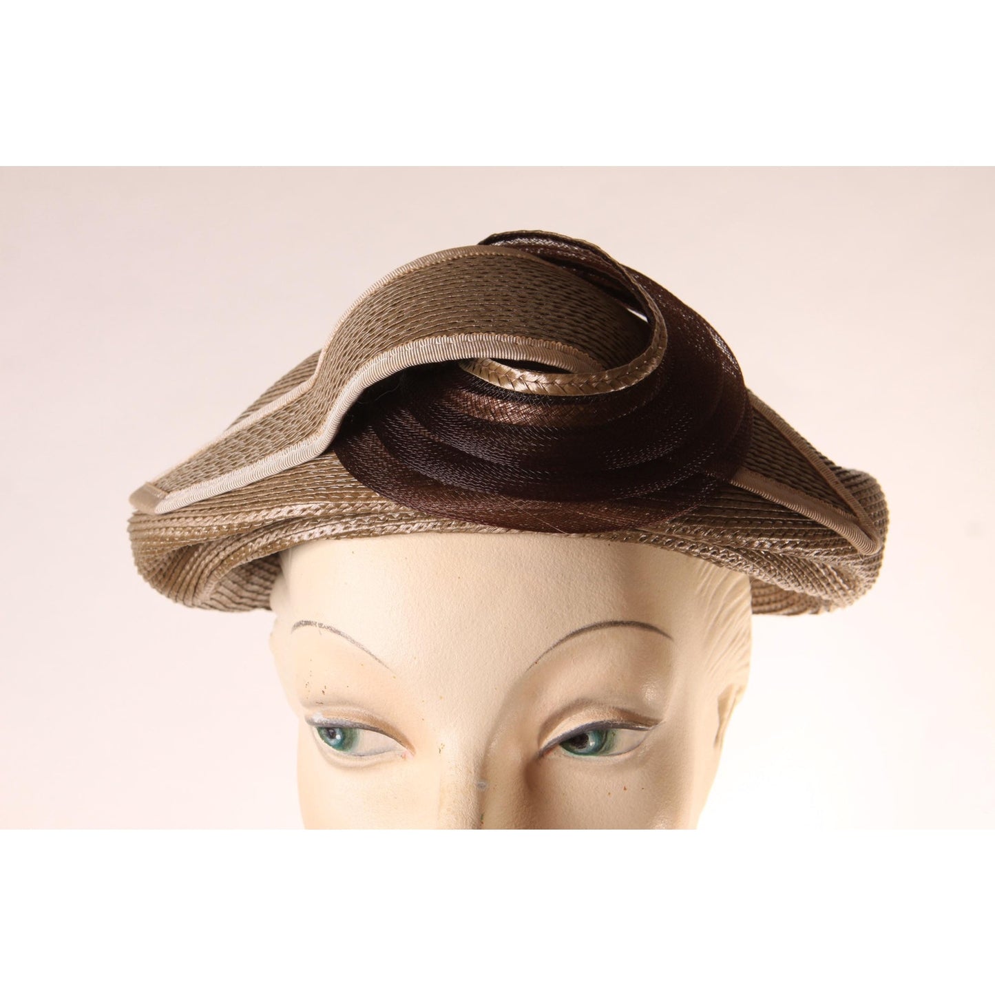 1950s Pale Green, Tan and Brown Abstract Avant Garde Formal Hat