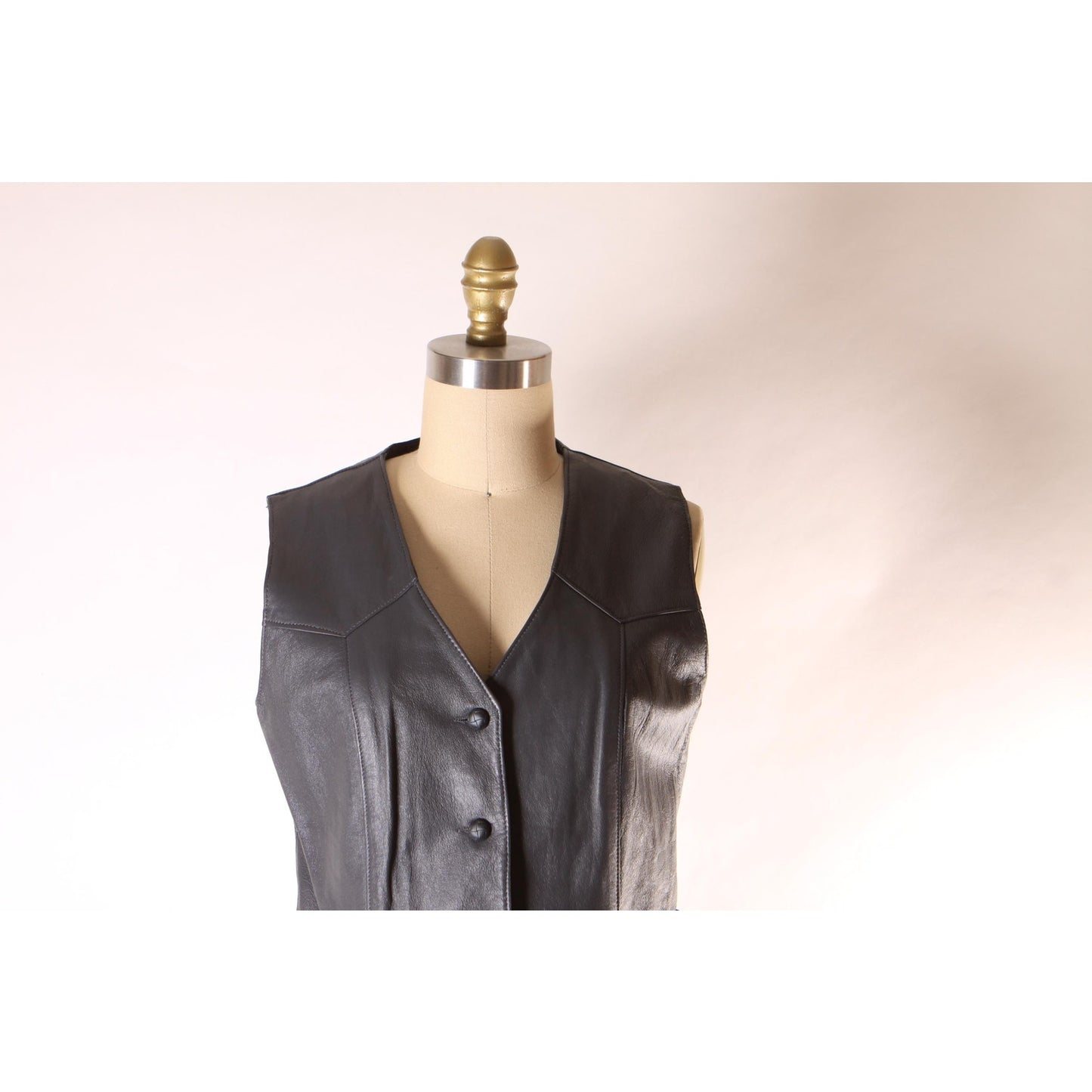 1970s Dark Gray Leather Button Down Pocketed Western Vest by Trego's Westwear Inc. -S-M