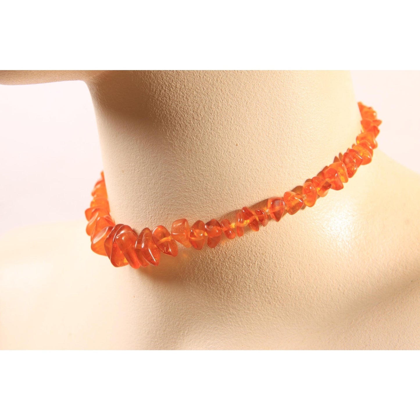 1950s Orange Plastic Beaded Faux Amber Necklace