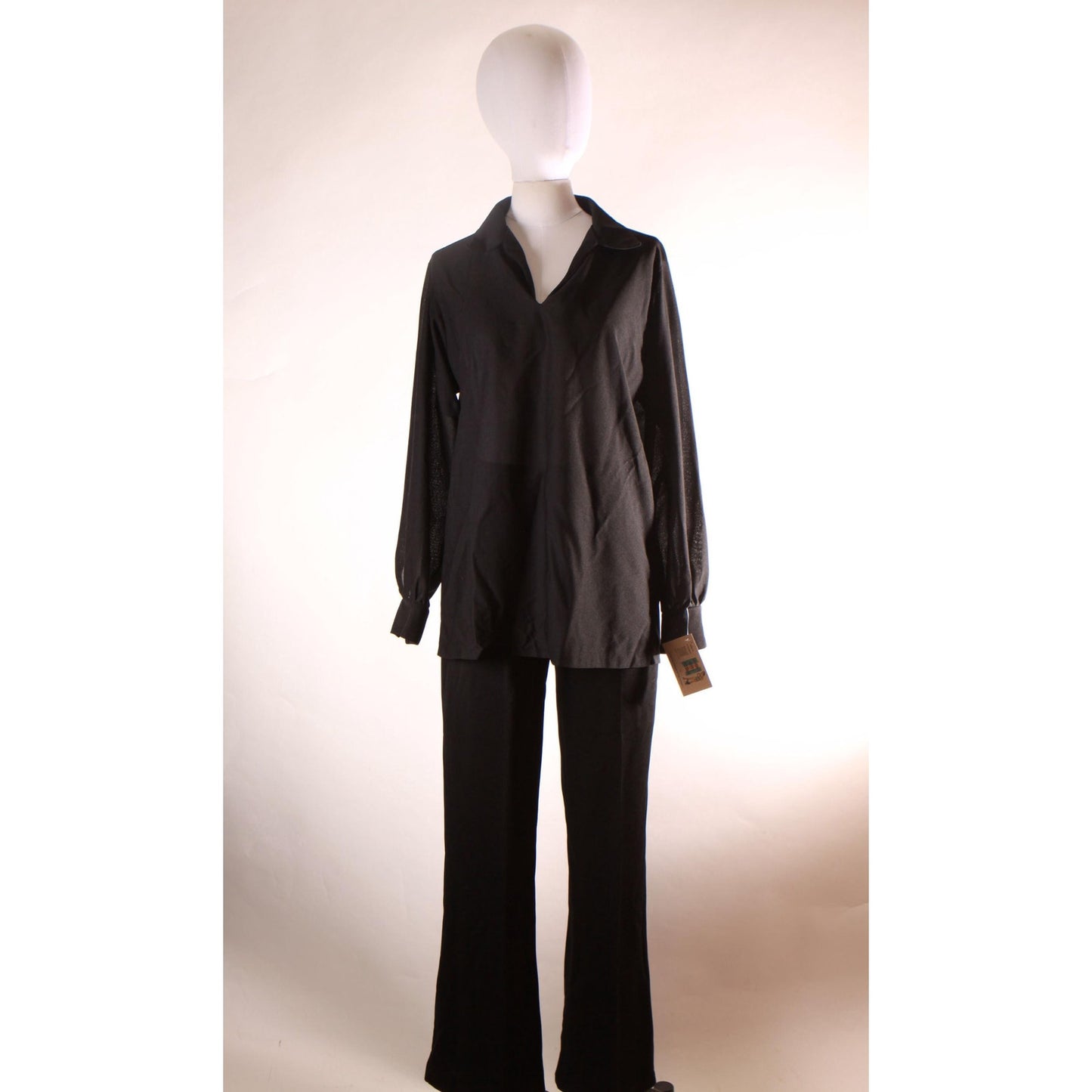 1970s Black and Red Three Piece Dagger Collar Blouse, Pants and Dracula Vampire Cape Halloween Costume -L