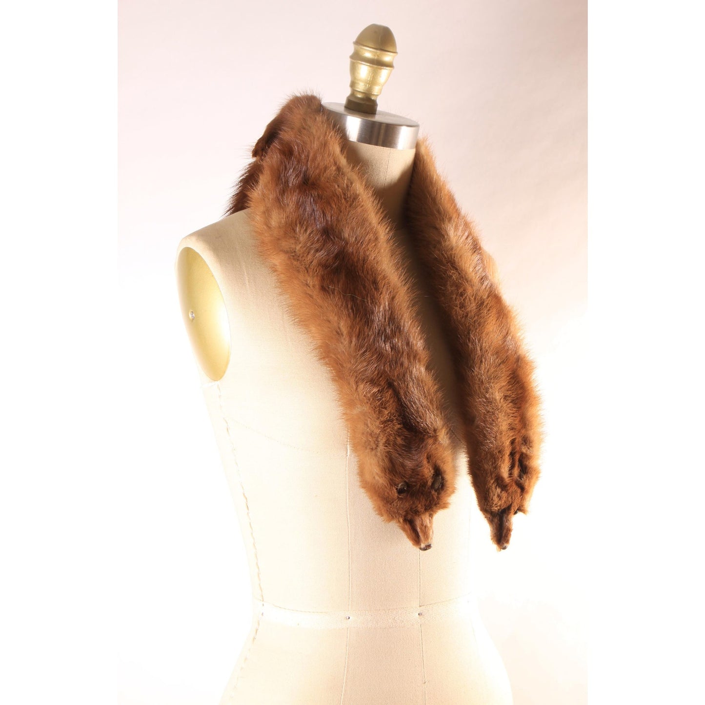 1950s Two Mink Pelt Fur Clip Shawl Wrap