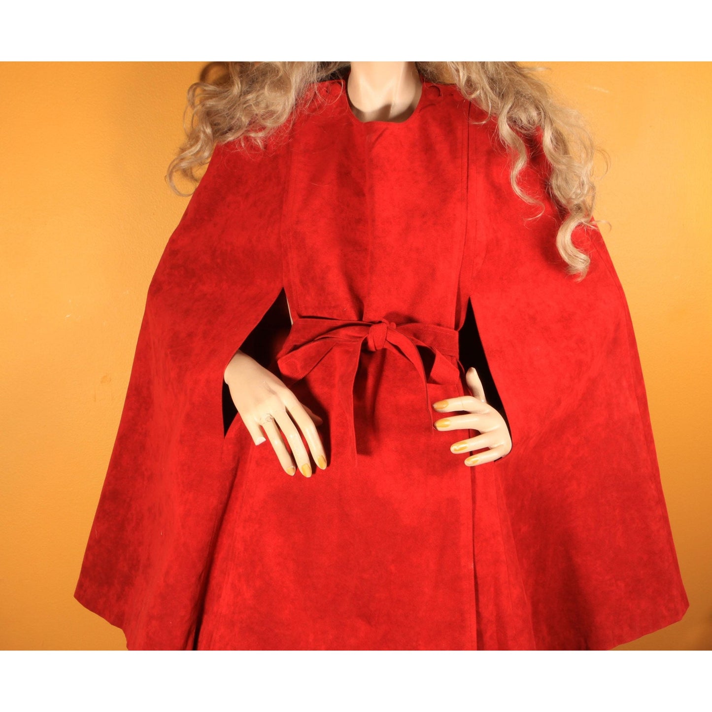 1970s Dark Red Microsuede Belted Cape with Matching Skirt Two Piece Outfit Skirt Suit -XL