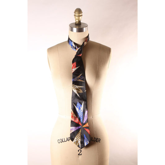 1980s 1990s Black Multi-Colored Geometric Necktie