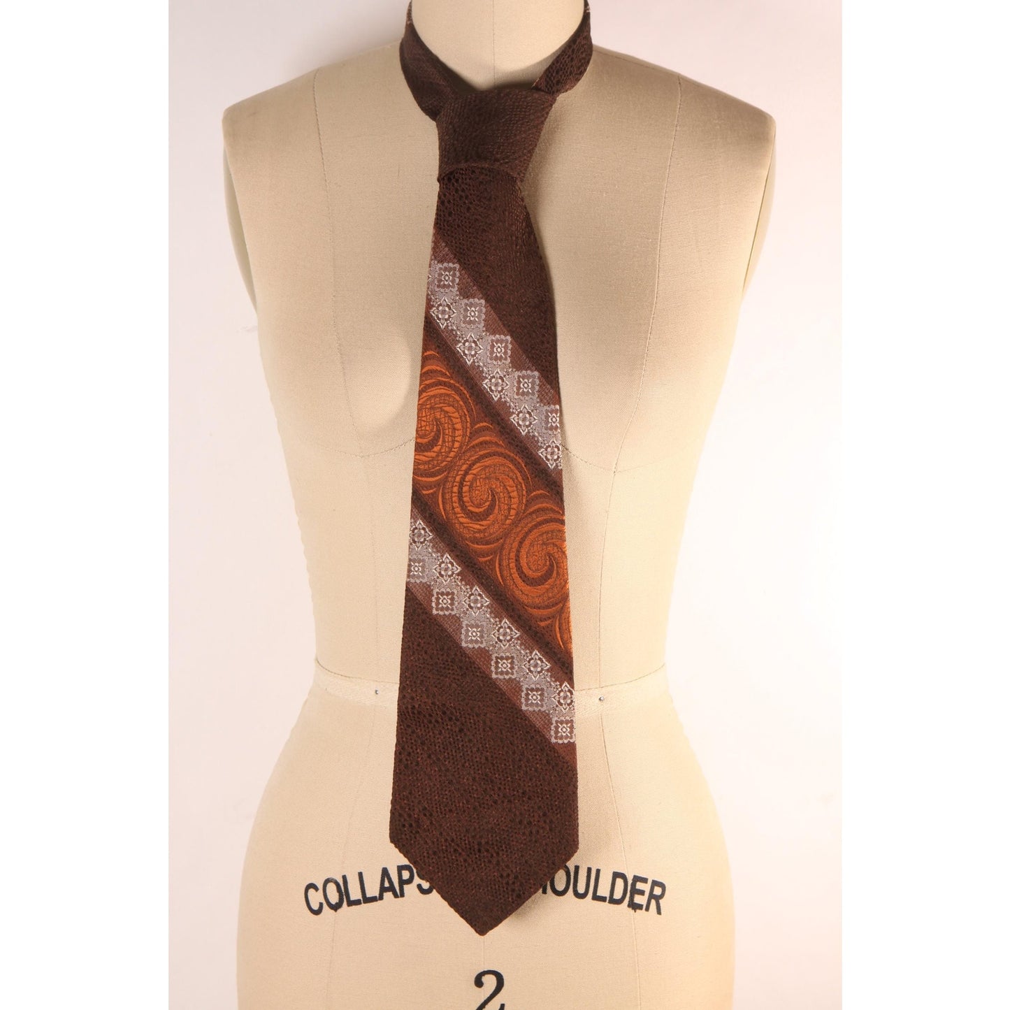 1960s Brown, Orange and Tan Striped Abstract Swirl Necktie Tie