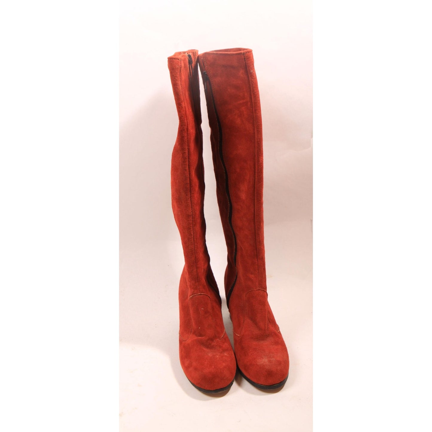 1970s Red Suede Leather Knee High Zip Up Boots - 6M