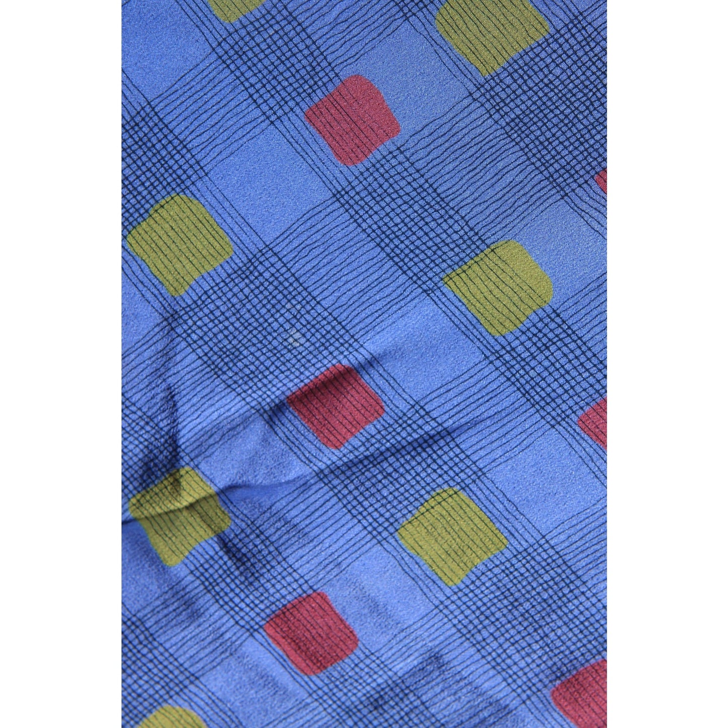 1970s Long Sleeve Blue, Black, Red and Yellow Asymmetrical Drop Waist V Neck Geometric Plaid Dress by Valentino