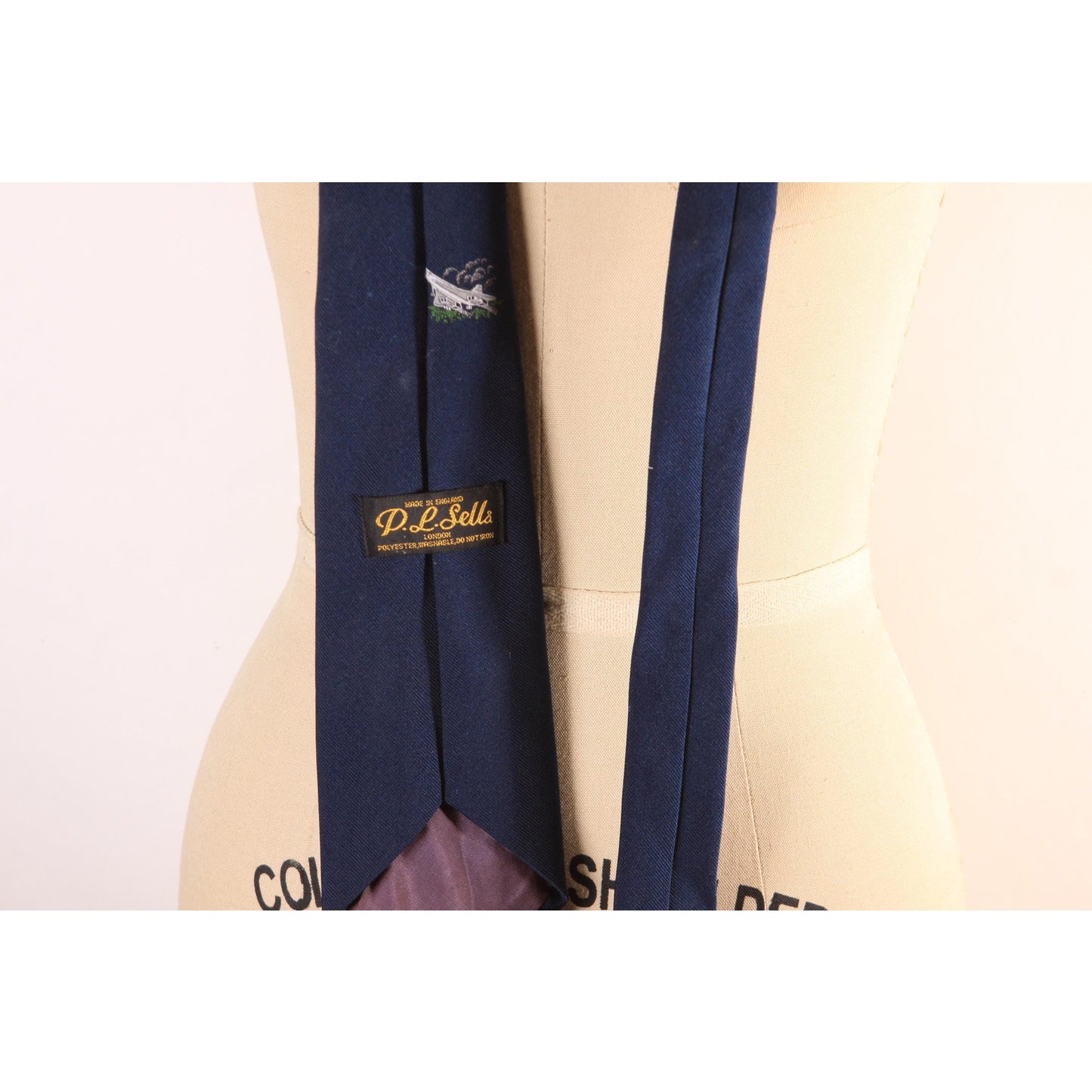 1970s Navy Blue and White Novelty Pilot Flying Plane Necktie Tie by P.L. Sells