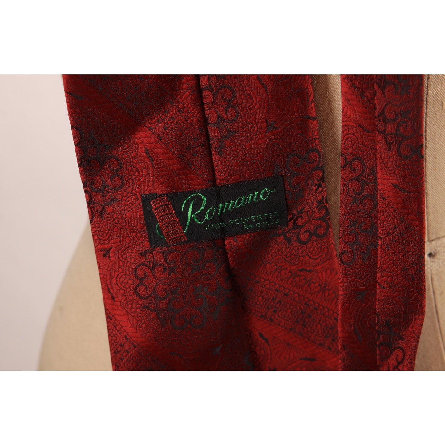 1970s Dark Red and Black Swirl Wide Necktie Tie by Romano