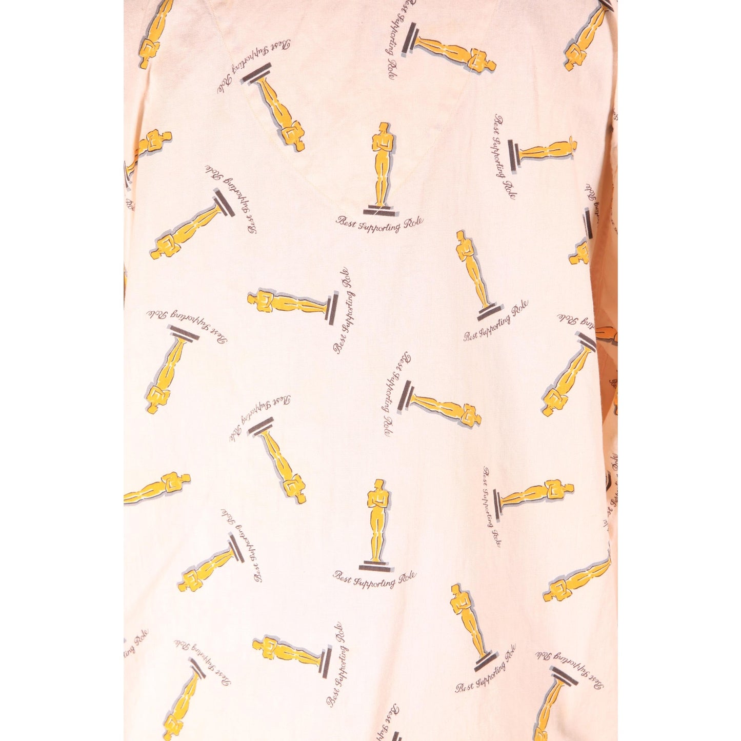 1950s Novelty Cream Pink, Gold and Black Best Supporting Role Oscar Mens Pajama Top by Pleetway - XL
