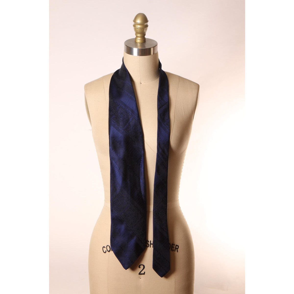 1970s Navy Blue Patterned Striped Wide Necktie Tie by Brittania