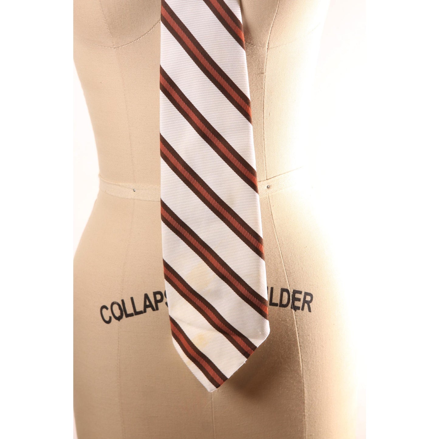 1970s Brown and White Striped Wide Necktie Tie by Monsieur Cravatieur